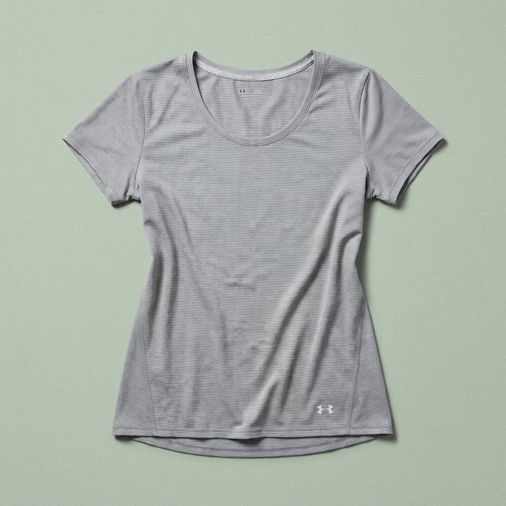 Under Armour Streaker Short Sleeve Shirt Gray Striped Activewear Womens Small